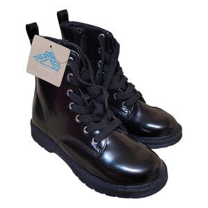 Thereabouts Memory Foam Black Shiny Combat Boots SZ 1M